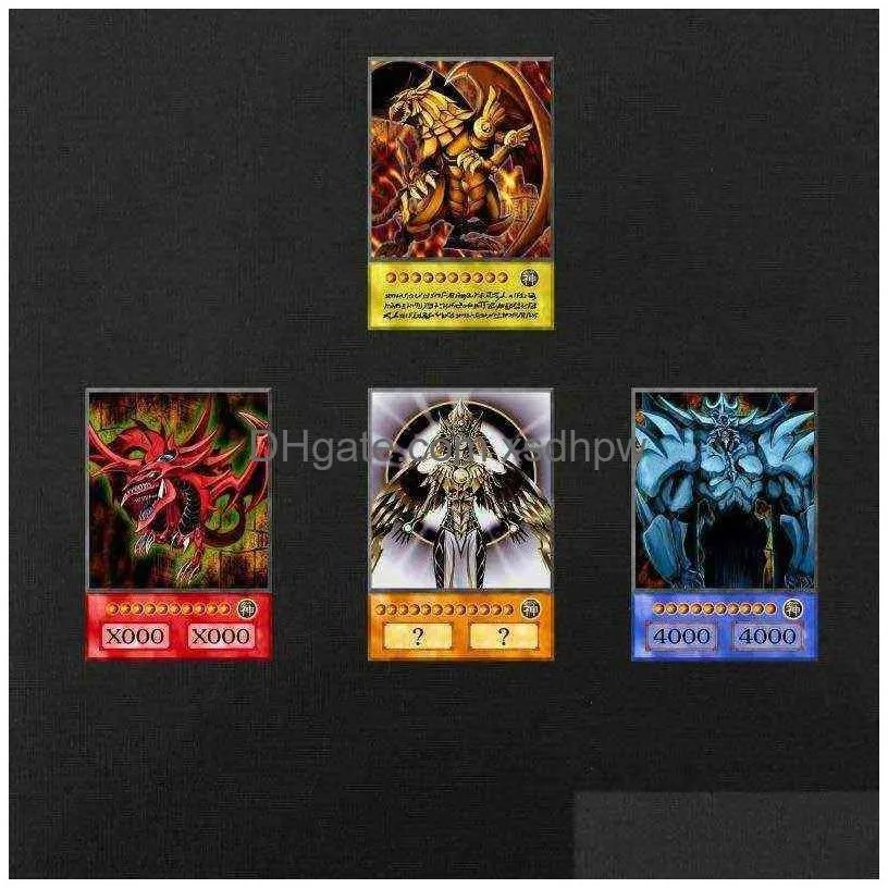 4 pieces of yu-gi-oh anime style card three magic set obelisk yugioh dm classic orica proxy card childhood memories g220311