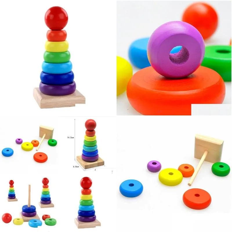 wholesale colorful wooden toy set tower early education puzzle toy school supplies