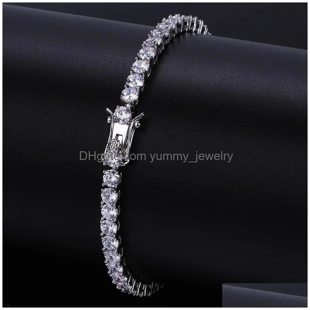 Tennis Fashion Hip Hop Iced Out Tennis Chain Aaa Cubic Zirconia Copper Bracelet Diamond Designer Jewelry For Men Women 18K Gold Sier Dhwgh