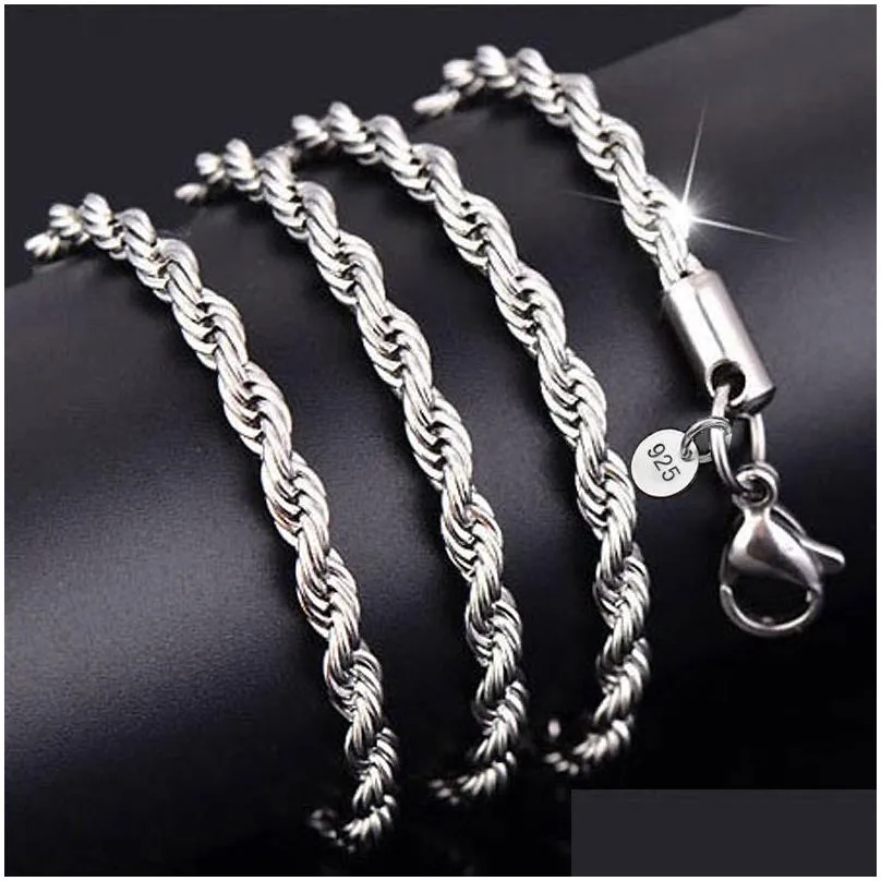 twist rope chain sterling silver plated necklace 2mm women men necklace 16 18 20 22 24-30 inch jewelry diy accesories 925 stamp