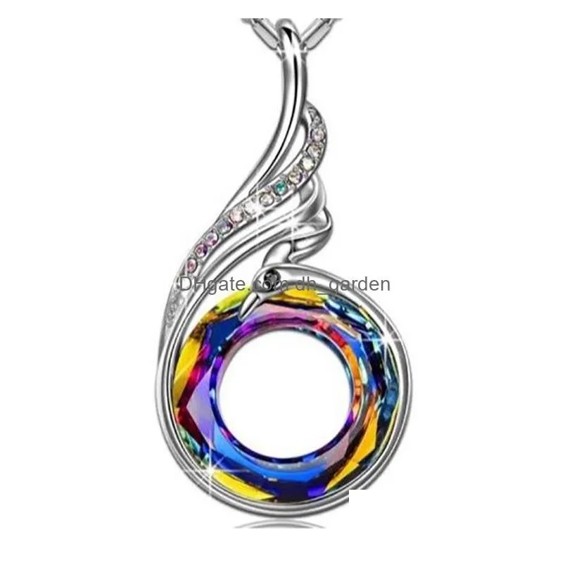 Pendant Necklaces New Retro Peacock Phoenix Crystal Pendant Necklace Earring Bohemian Colorf Jewelry For Women Girl Gift Drop Delivery Dhfrx