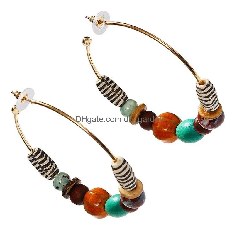 Dangle & Chandelier New Fashion Round Big Hoop Earrings For Women Girl Resin Handmade Ceramic Beads Alloy Earring Bohemian Dhgarden Dhsuh