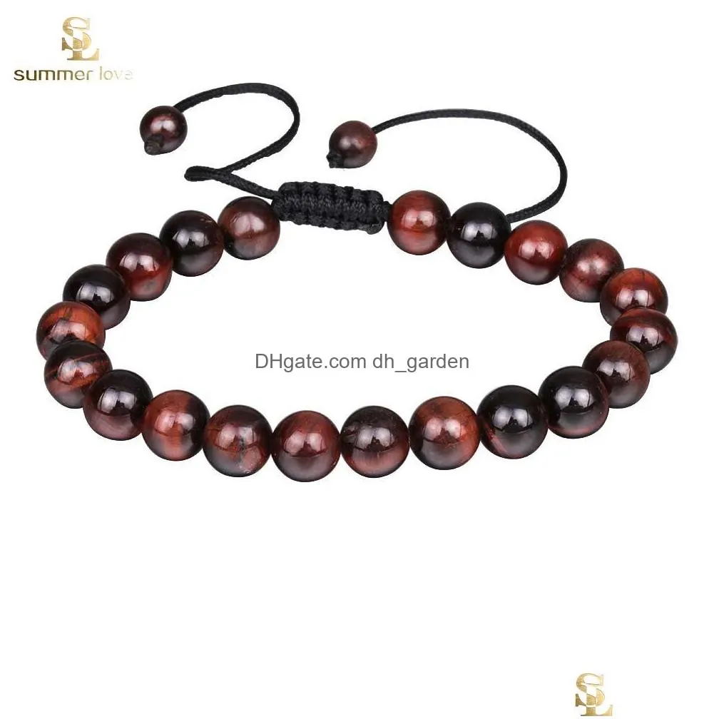 Beaded New Arrival Tiger Eye Beads Bracelet For Men Women Adjustable Size 10Mm Lava Stone Black Braided Jewelry Gift Drop D Dhgarden Dhxke