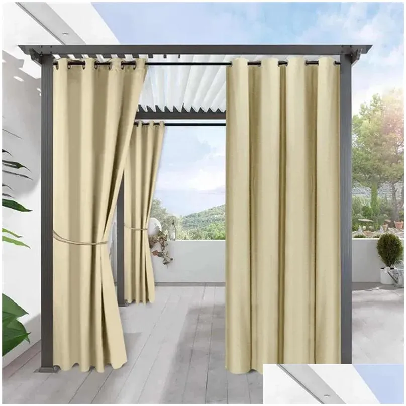 1pc garden patio eyelet ring top curtain sun blocking waterproof thermal insulated blackout privacy garden outdoor summer 240115