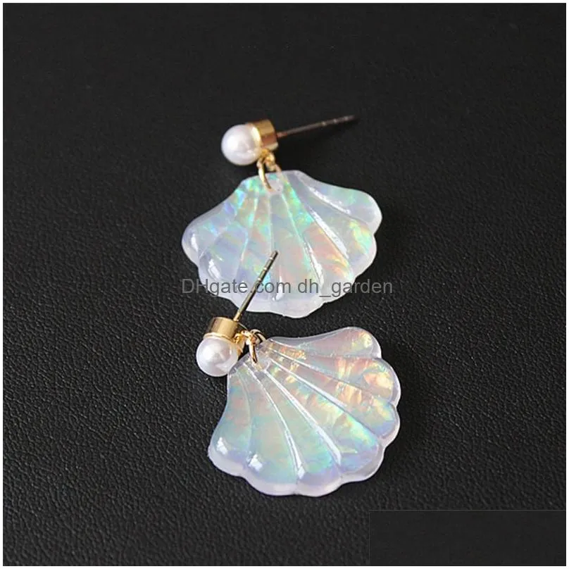 Dangle & Chandelier Fashion Acrylic Colorf Shell Pearl Pendant Dangle Earring For Women Girls Korea Style Cute Resin Stud J Dhgarden Dhfiz