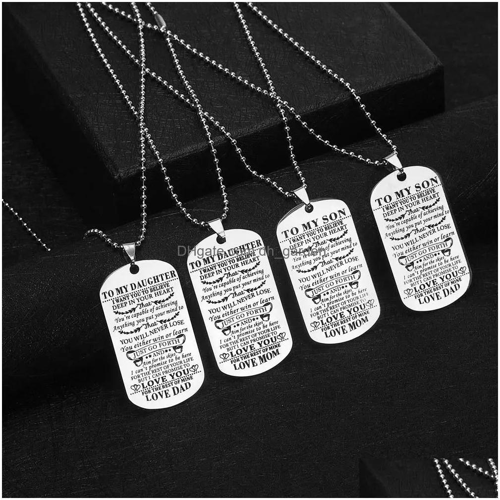 Pendant Necklaces Stainless Steel Family Necklace To My Son Daughter Love Always Remember You Are Braver Dog Tag Pendant Chain Charm K Dhg7U