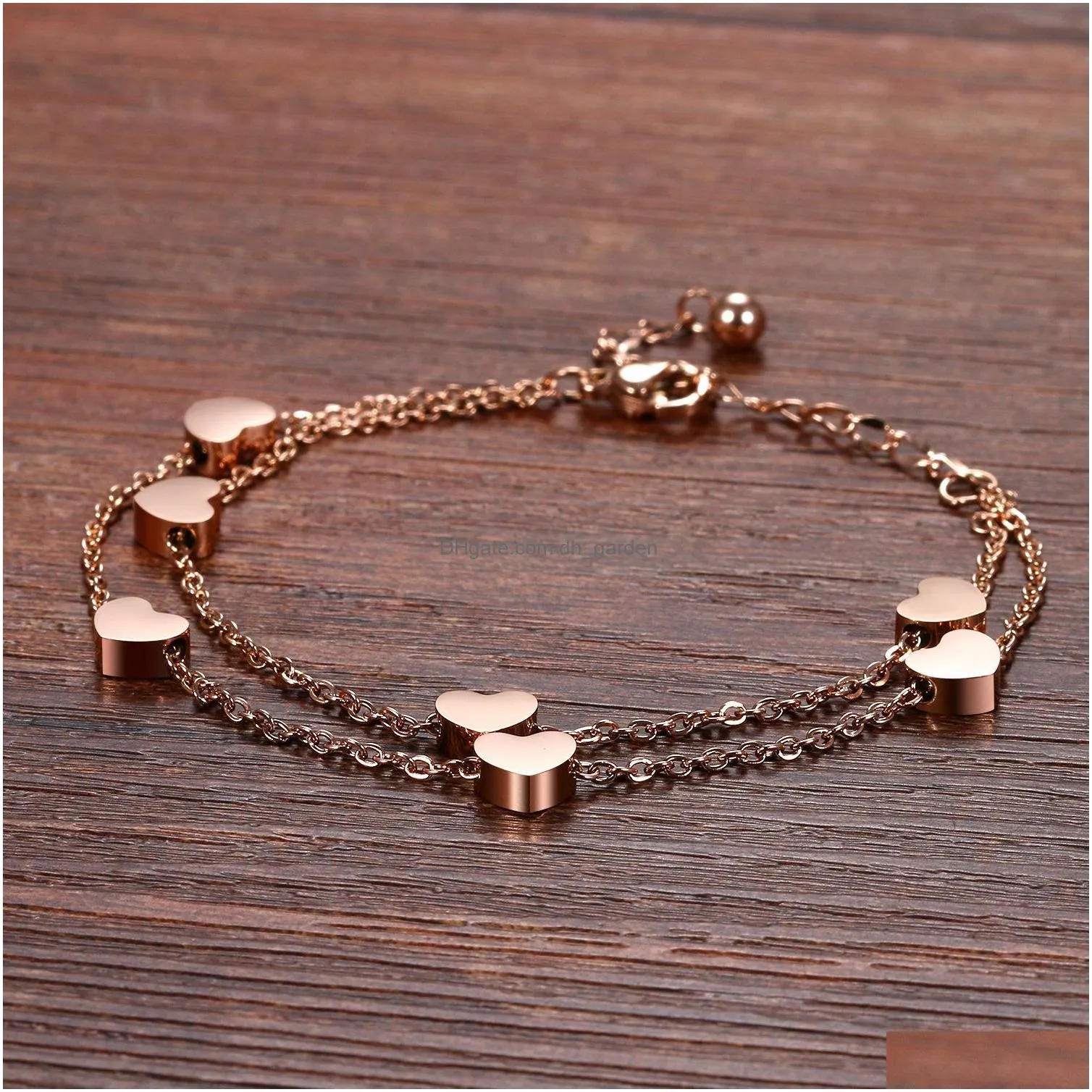 Chain New Fashion Stainless Steel Heart Love Charm Bracelet Anklet For Women Elegant Sliver Gold Rose Adjustable Wrist Link Dhgarden Dhish