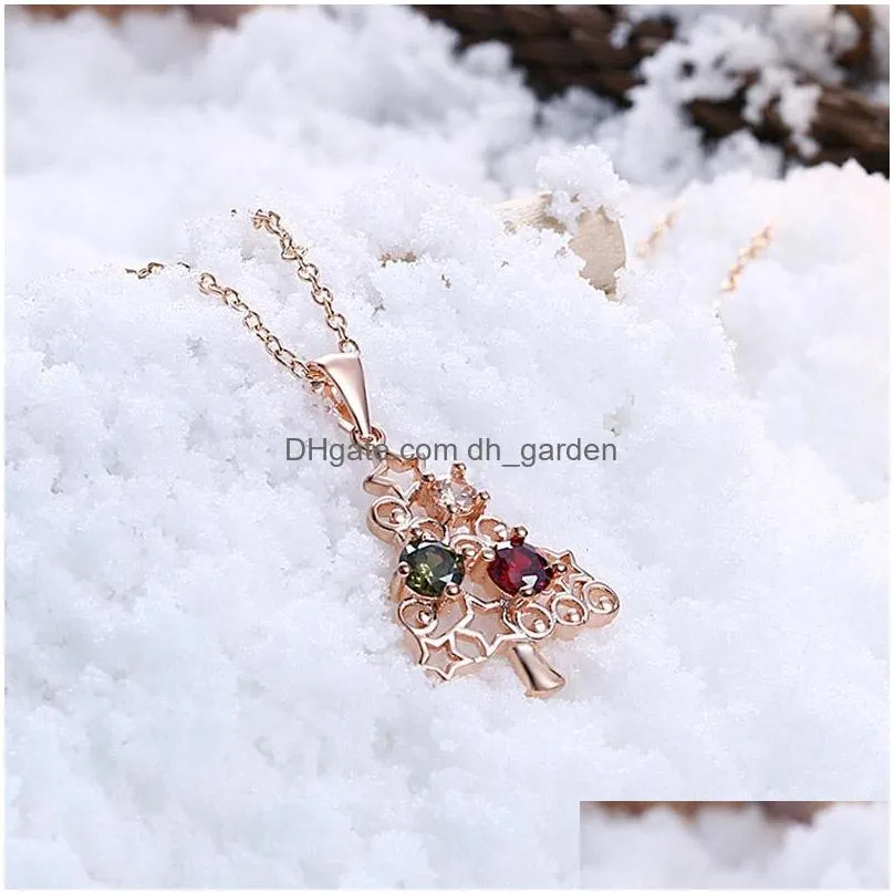 Pendant Necklaces New Arrival Christmas Tree Zircon Chain Necklace For Women Rose Gold Palted Copper Elegant Pendants Jewelr Dhgarden Dhabq