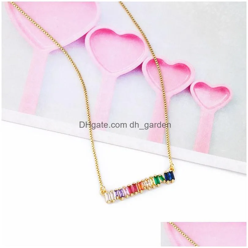 Pendant Necklaces Cz Rainbow Pendants Necklace Bracelet For Woman Fashion Gold Sier Copper Long Chain Trendy Party Wedding J Dhgarden Dhlet