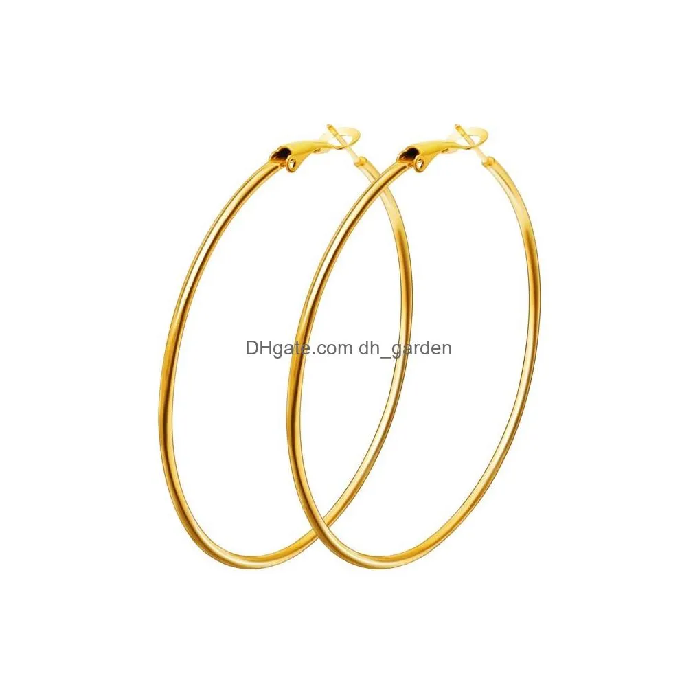 Dangle & Chandelier Classic Sier Gold Plating Big Hoop Dangle Earring For Women Simple Style Alloy Round Drop Fashion Jewel Dhgarden Dhrxr