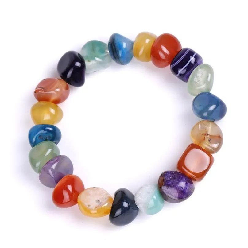 Beaded Natural Agate Stone Bracelets Bangles Fashion Men Beaded Strands Irregar Shape Gravel Women Colorf Beads Elastic Bracelet Jewe Dhl3P