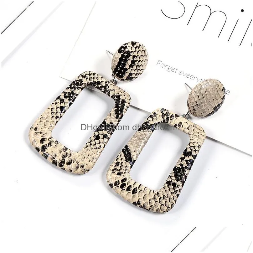 Dangle & Chandelier Vintage Big Snake Print Leather Earrings For Women Geometric Oversize Dangle Earring Wholesale Jewelry Party Holi Dhltr