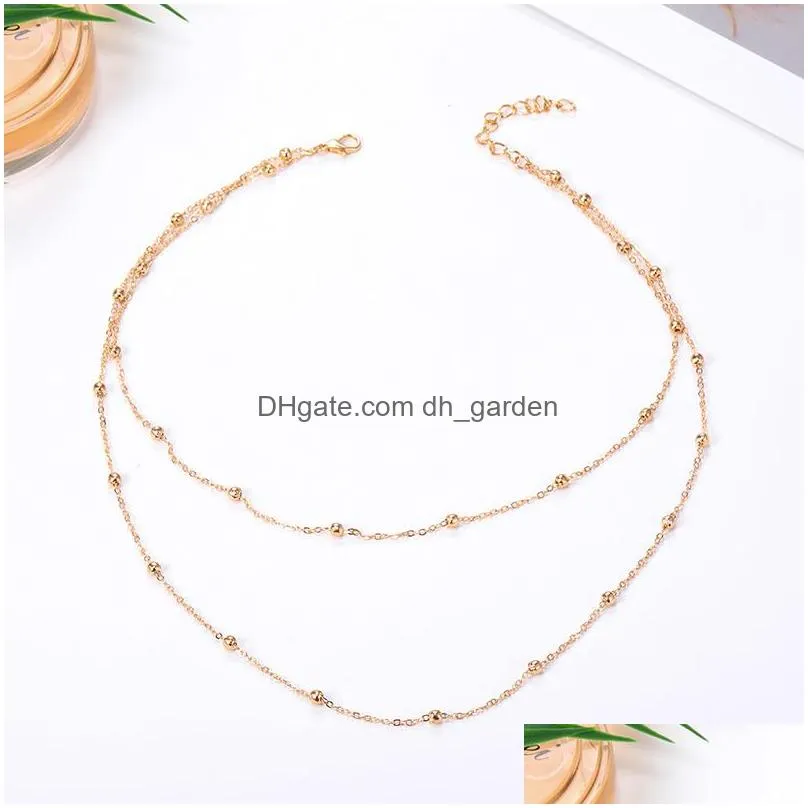 Pendant Necklaces Fashion Gold Sier Charm Pendants Choker Necklaces For Women Girls Mtilayer Small Bead Chain Personality Necklace Jew Dh7Gj