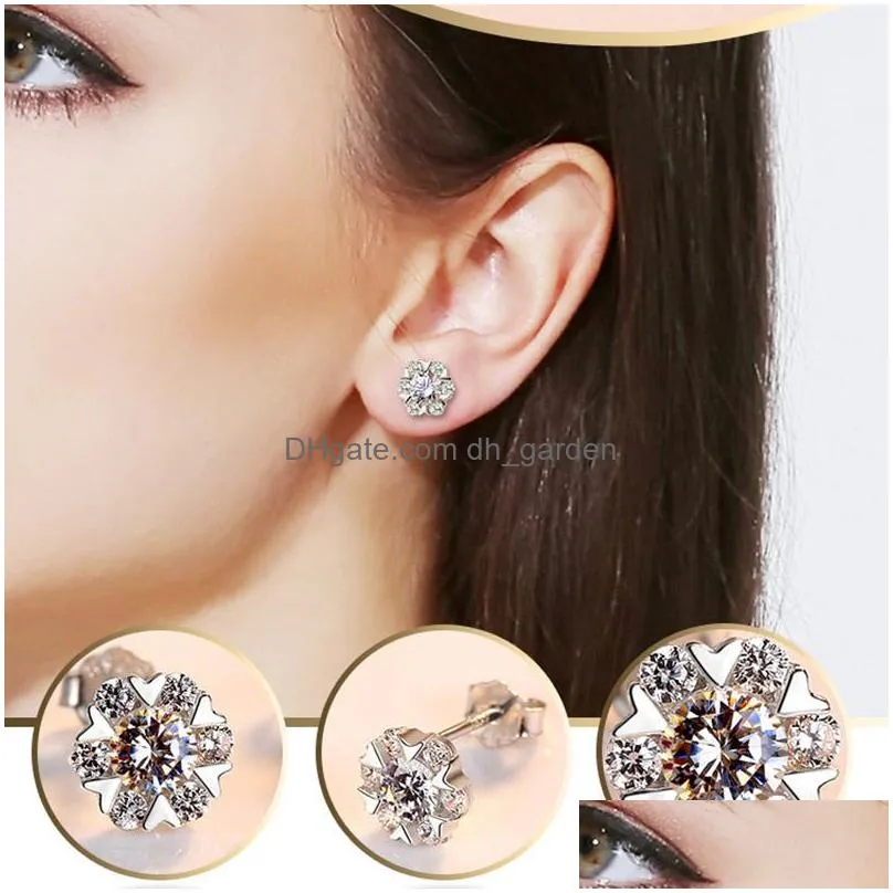 Stud Fashion Deaigner 925 Sterling Sliver Snowflake Stud Earrings For Women Gril Cubic Zircon Shiny Earring Jewelry Christm Dhgarden Dhv9Z