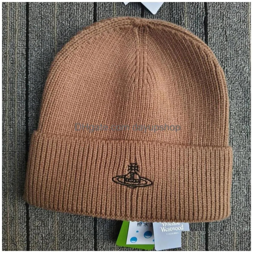 Designer High Quality S Empress Dowagers Knitted Vivien Autumn And Winter New Embroidered Woolen Pure Wool Warm Couple Hat Drop Deliv Dhycc