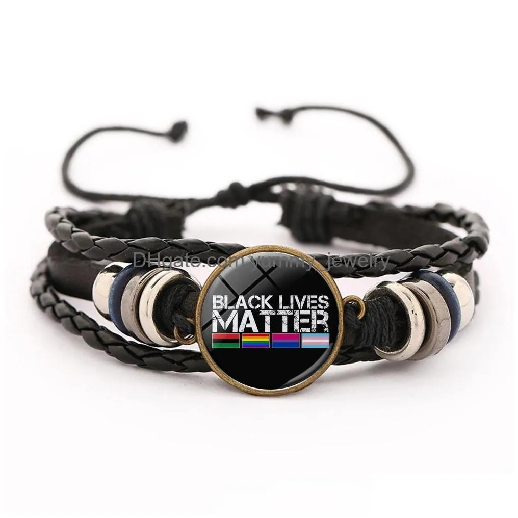 Charm Bracelets Black Lives Matter Leather Bracelets I Cant Breathe Letters Fashion Adjustable Braid Vintage Bead Charm Bracelet For Dhziq