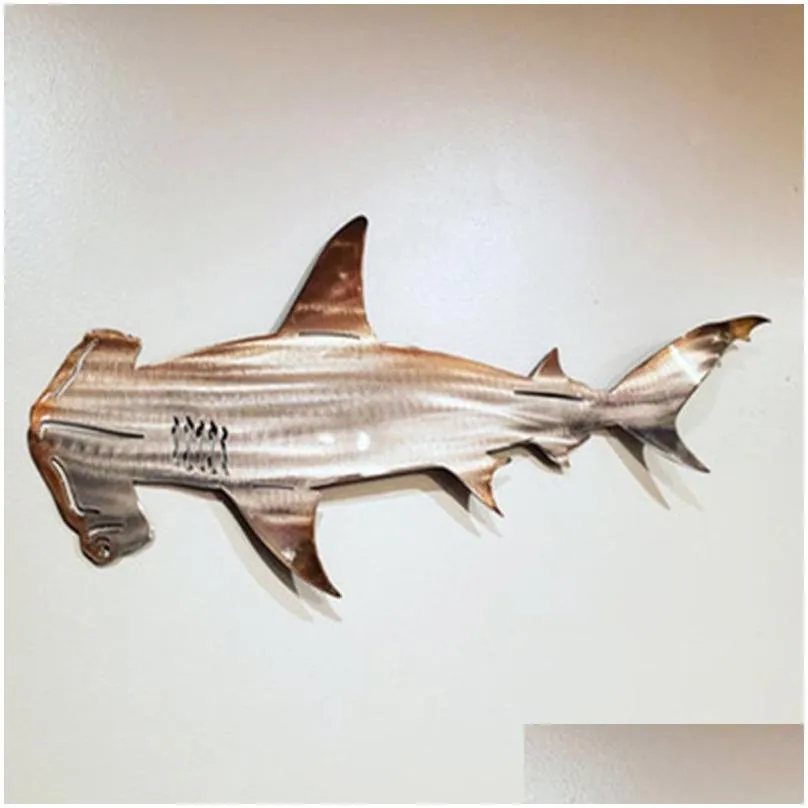 shark metal wall art decor outdoor hanging ornament home nautical ocean fish patio ation pendant 220804