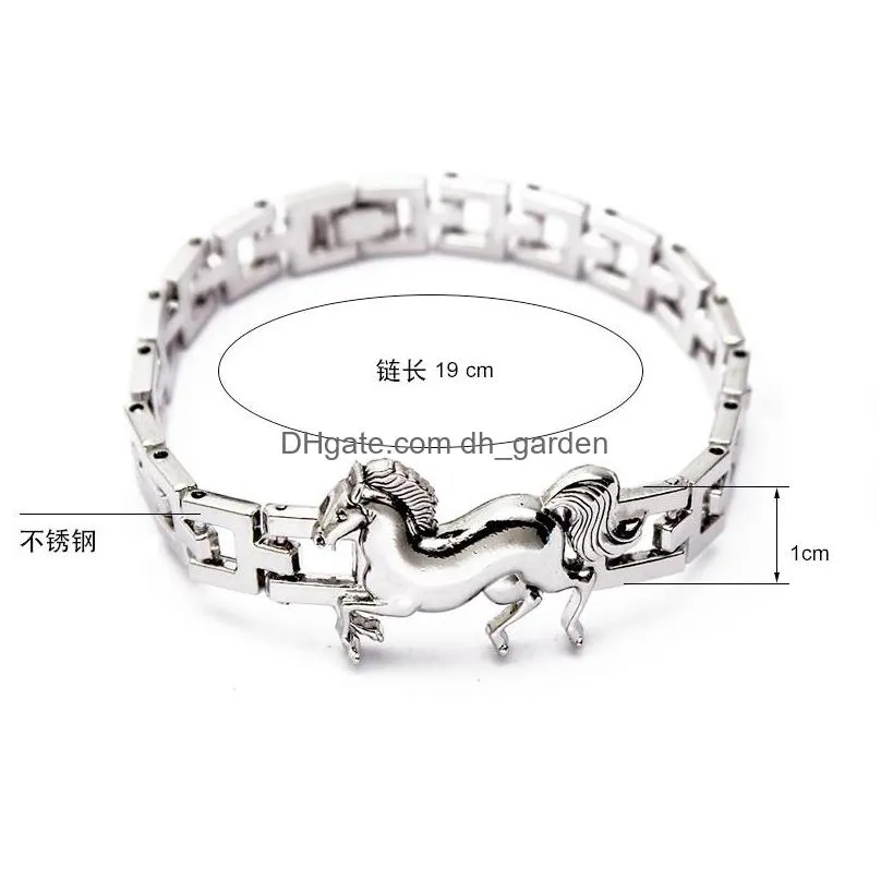 Bangle High Quality Stainless Steel Horse Charm Bracelet For Women Thick Watch Chain Europe Style Fashion Jewelry Wholesale Drop Deli Dhzad