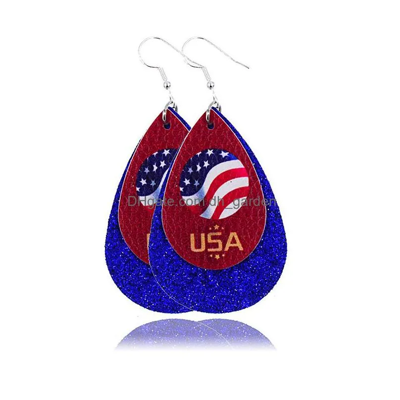 Dangle & Chandelier Fashion Design Double Layer Pu Leather Earring United States Flag Teardrop Printing Dangle For Independ Dhgarden Dh7Sb