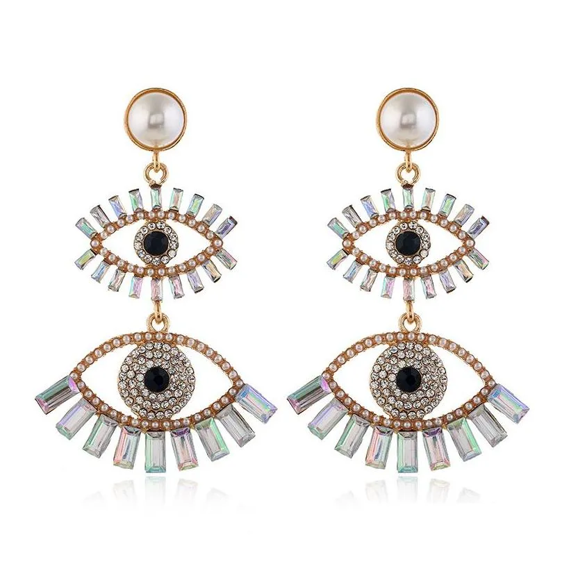 Dangle & Chandelier Iced Out Evil Eyes Earrings For Women Girls Fashion Designer Crystal Rhinestone Pearl Statement Drop Earring Dang Dhcqb