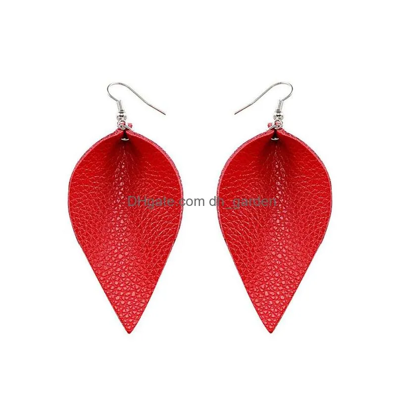 Dangle & Chandelier Colorf Classic Leaf Genuine Leather Dangle Earrings For Women Personalized Design Statement Lightweight Earring J Dhxrq