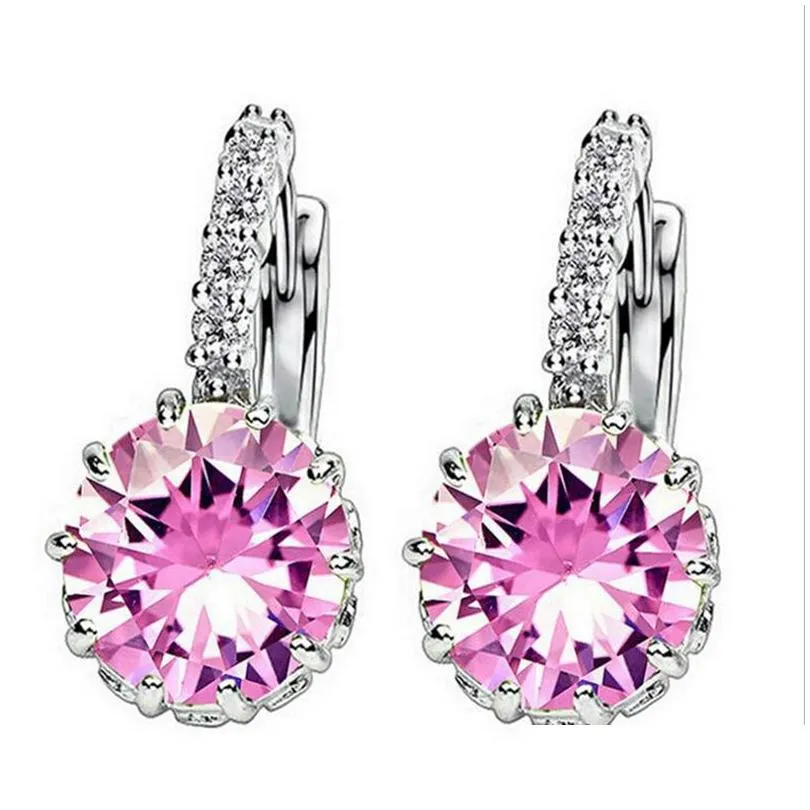 Charm Cubic Zirconia Round Earrings For Women Girls Fashion 925 Sterling Sier Plated Zircon Crystal Diamond Charm Earring Party Jewel Dhfea