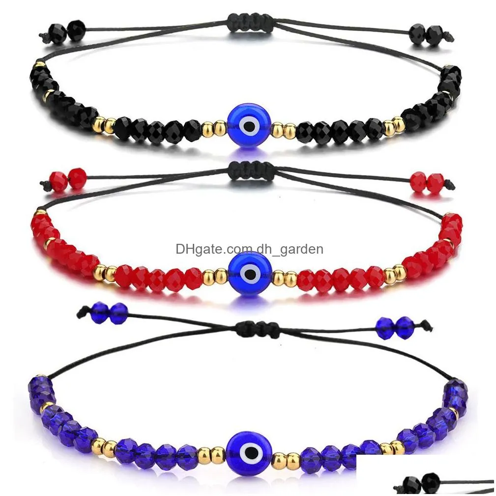 Chain Fashion Turkey Evil Blue Eye Bracelet Women Handmade Woven Rope Chain Crystal Beads Friendship Bracelets Girl Birthday Party Je Dhm4N