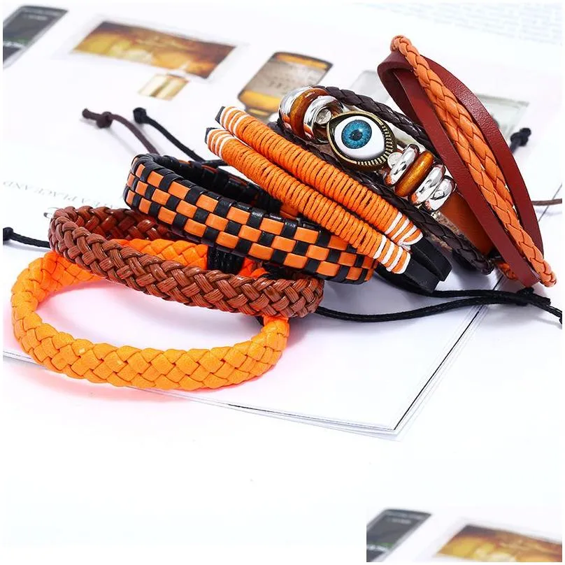 Charm Bracelets Vintage Evil Eye Bracelet Mtilayer Adjustable Genuine Leather Charm Bangle Cuff For Women Men Wristband Beads Turkish Dhrmi