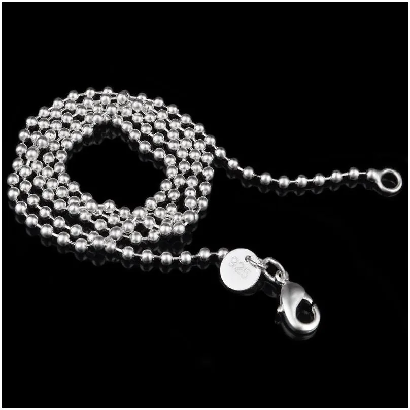 2.4mm ball chain 925 sterling silver beads women jewelry diy making fashion mens lobster clasp chain necklaces gifts 16-18 20 22 24