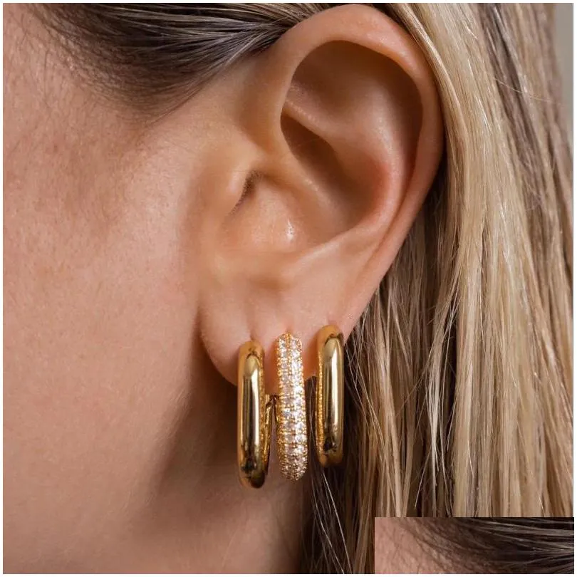 Stud 2024 Stud Fashion Cz Zircon Round Hie Hoop Earrings For Women Geometric Ear Buckle Hoops Gold Plated Stainless Drop Delivery Jew Otyv5