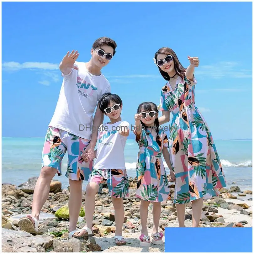 family matching outfits family matching outfits summer beach mother daughter dresses dad son tshirt shorts family look couple matching outfit