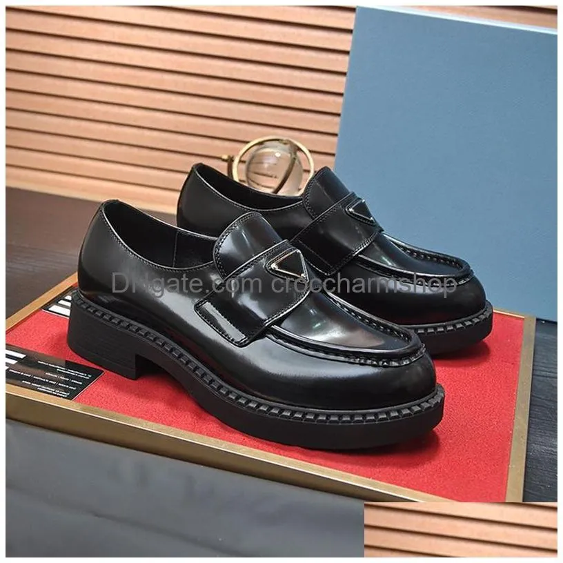 Dress Shoes Designer Loafer Man Monolith Black Leather Loafers Gentleman Chunky Patent Moccasins Platform Penny Sneaker Light Rubber Dhsvl