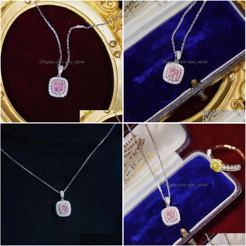 choucong brand square pendant luxury jewelry 925 sterling silver pink sapphire cz diamond gemstoes party women wedding clavicle necklace for lover