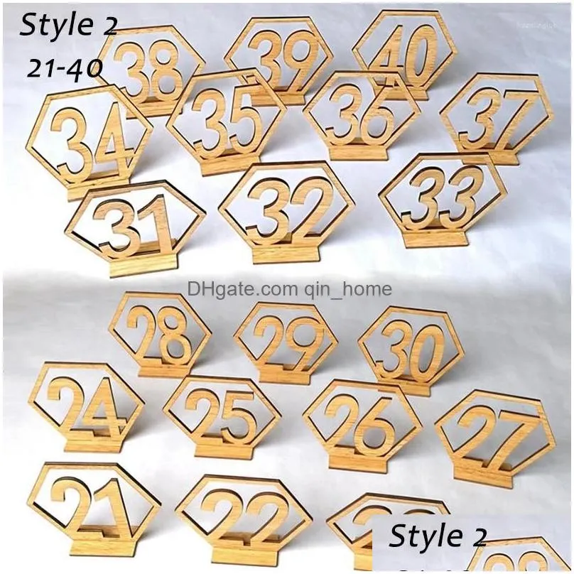 party decoration 20pcs wooden hexagonal table seat number signs for wedding birthday banquet decor 1-40 digital sign