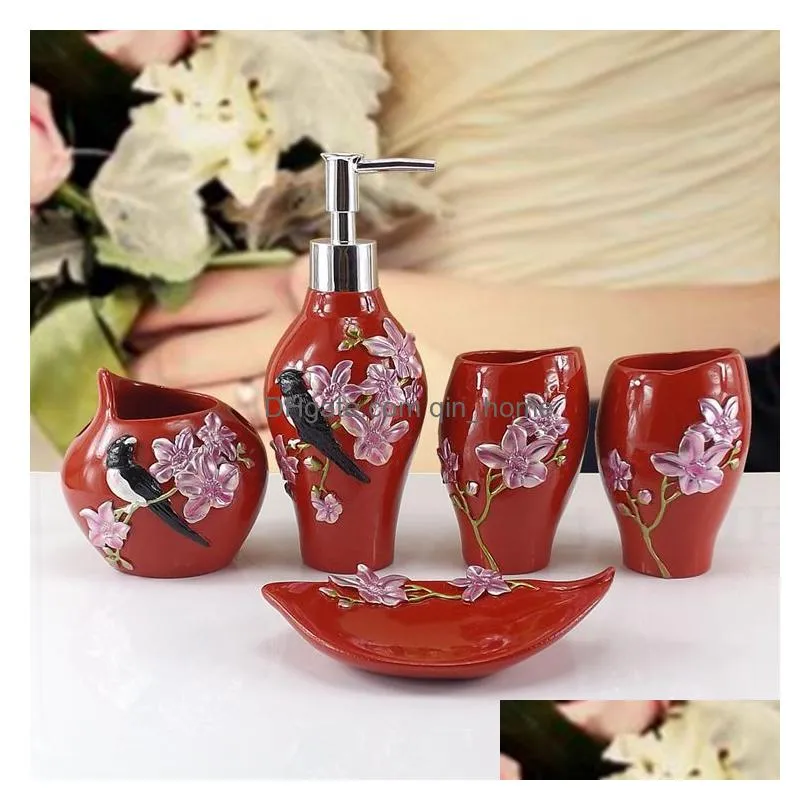 bath accessory set resin series bathroom eco-friendly wash kit square and round crystal diamond soap dish cups lotion bottle