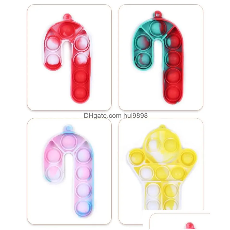  fidget christmas keychain squeeze stress relief sensory hand toy silicone party favors silicone minibubble poppers