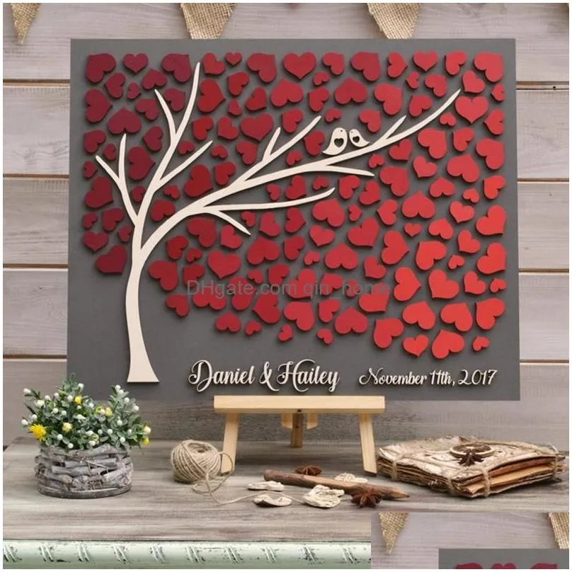 party supplies other event wedding guest book alternative tree wood custom unique guestbook hearts burgundy autumn rustic wooden