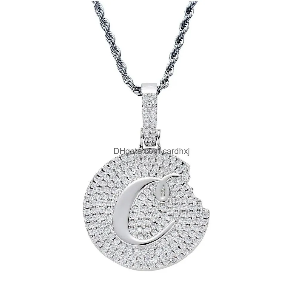 fashion- cookie diamonds pendant necklaces for men women luxury crystal cooky pendants 18k gold palted copper zircons gold silver