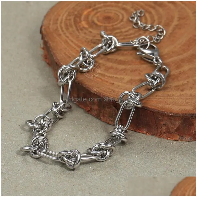 link chain 7mm stainless steel knot bracelets for women men length adjustable fashion wristband chic jewelry wholesale gifts ddb327