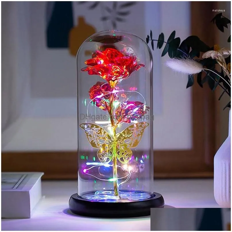 decorative flowers christmas gift preserved roses in glass galaxy rose flower led light artificial for women girls