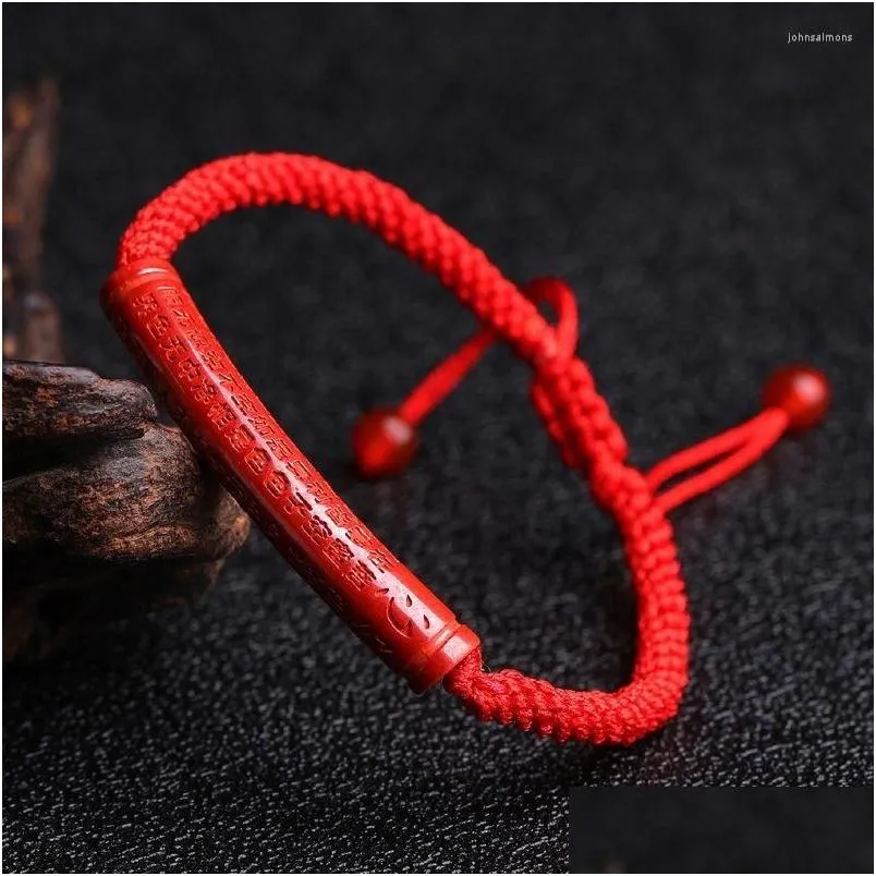 link bracelets customized natural red cinnabar heart meridian beads bracelet jade round hand weaving jewellery fashion man woman luck