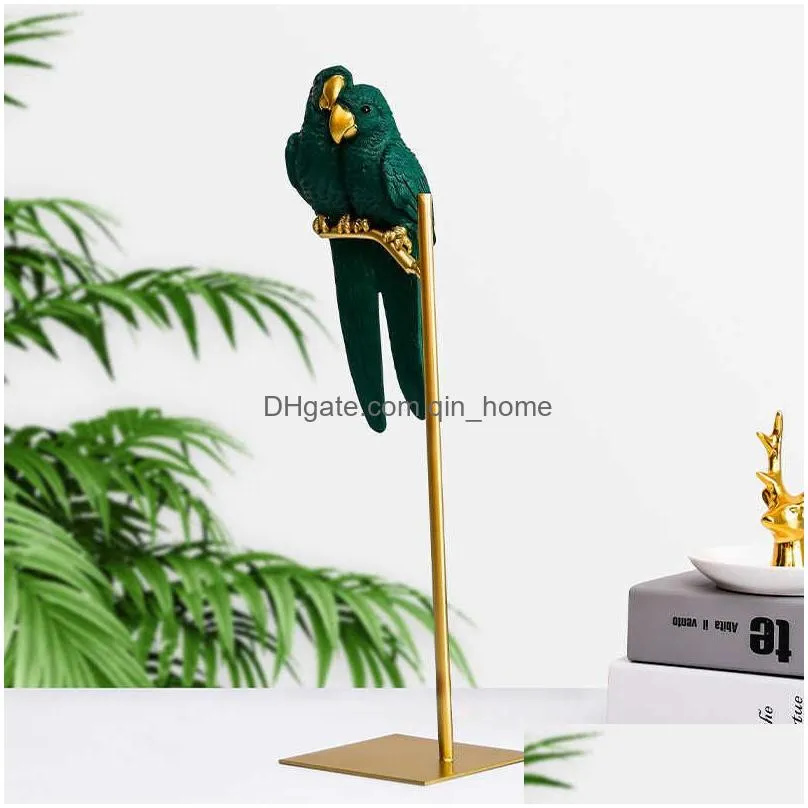 nordic creative resin simulated animal lucky parrot bird crafts ornaments gold modern home desktop decoration figurines gift 210607