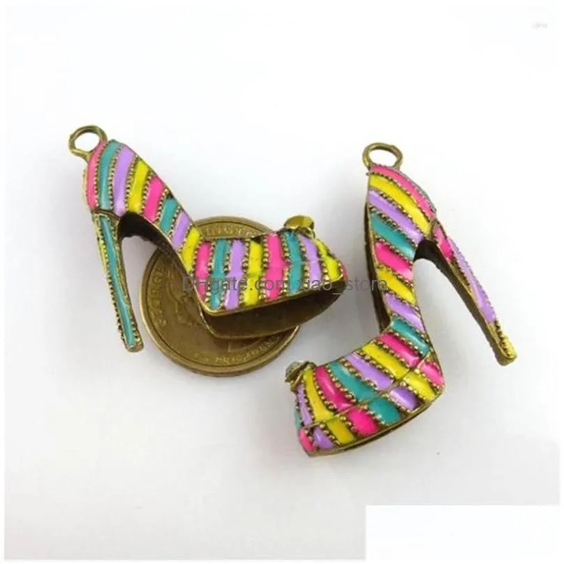 charms 1pc mutilcolor enamel cubic high heel shoes charm diy metal bracelet necklace jewelry findings