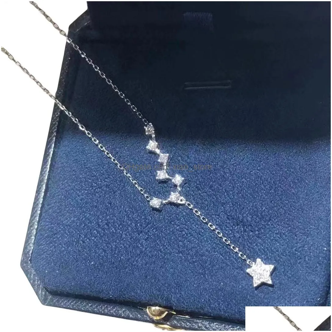 2024 brand star pendant simple fashion jewelry 925 sterling silver pave white sapphire cz diamond gemstones party women wedding clavicle necklace