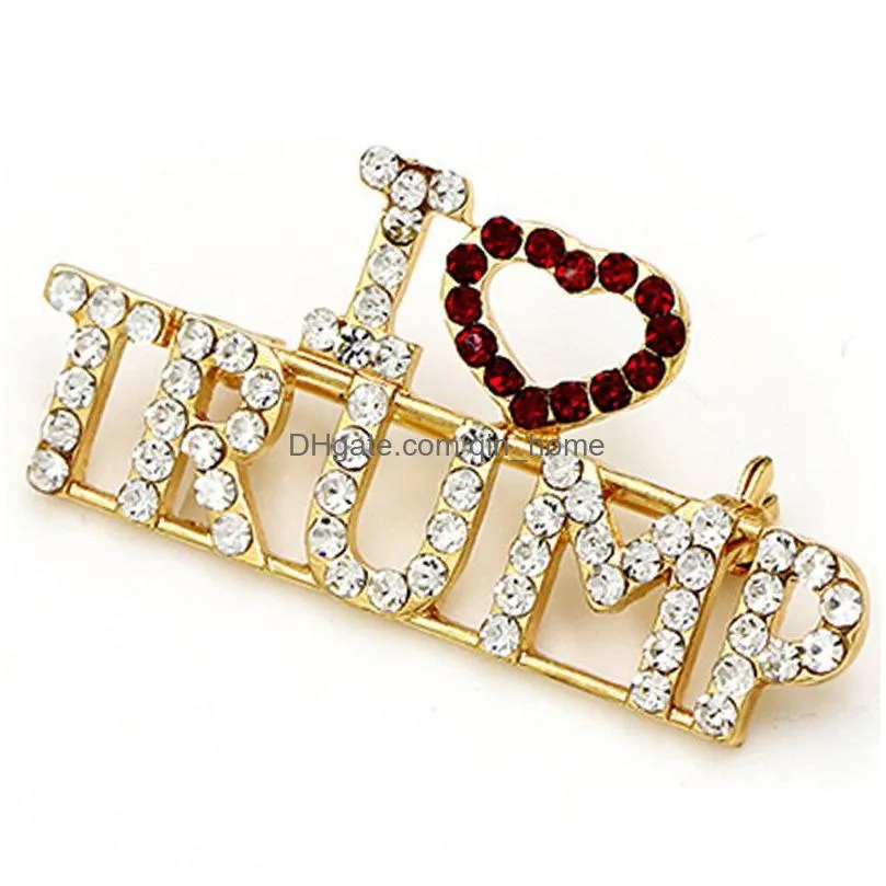 i love trump rhinestones brooch pins crafts for women glitter crystal letters pins coat dress jewelry brooches