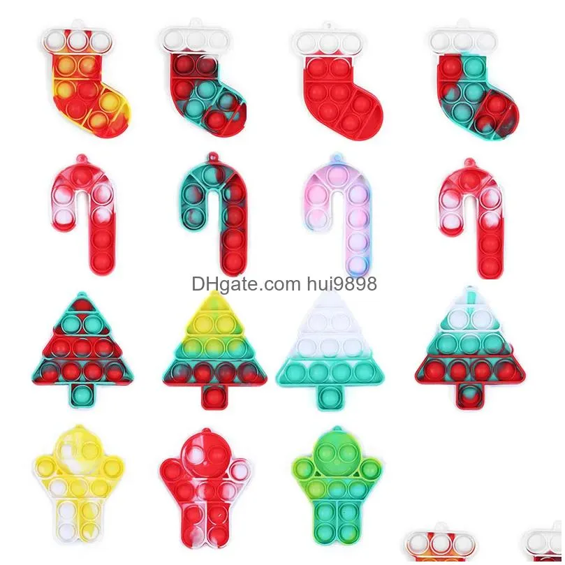  fidget christmas keychain squeeze stress relief sensory hand toy silicone party favors silicone minibubble poppers