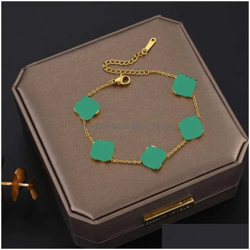 snap up designer bangle four leaf clover charm bangle elegant fashion 18k gold agate shell chain fashion birthday party perfect gift