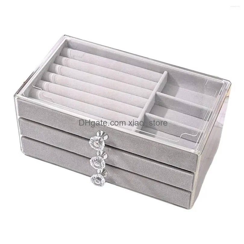 jewelry pouches acrylic organizer with 3 drawers velvet storage holder for necklace bangle bracelet watch brooch multifunctional