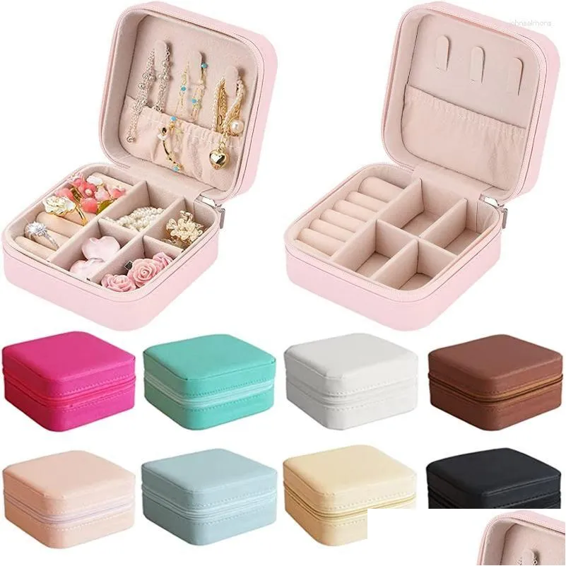 jewelry pouches portable storage box for travel organizer leather case earrings necklace ring display with zipper