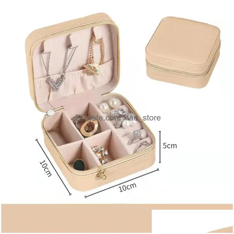 jewelry pouches portable storage box for travel organizer leather case earrings necklace ring display with zipper